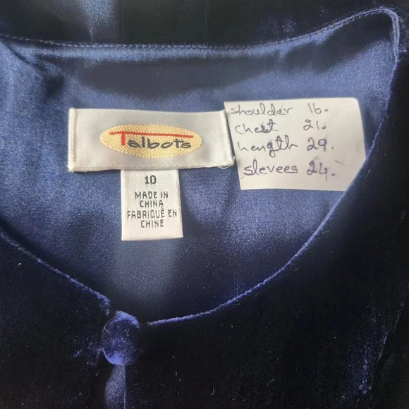 Talbots Silk Blend Swing Jacket Blue Velvet Long Sleeve Top Button Size 10 Women - Picture 5 of 7